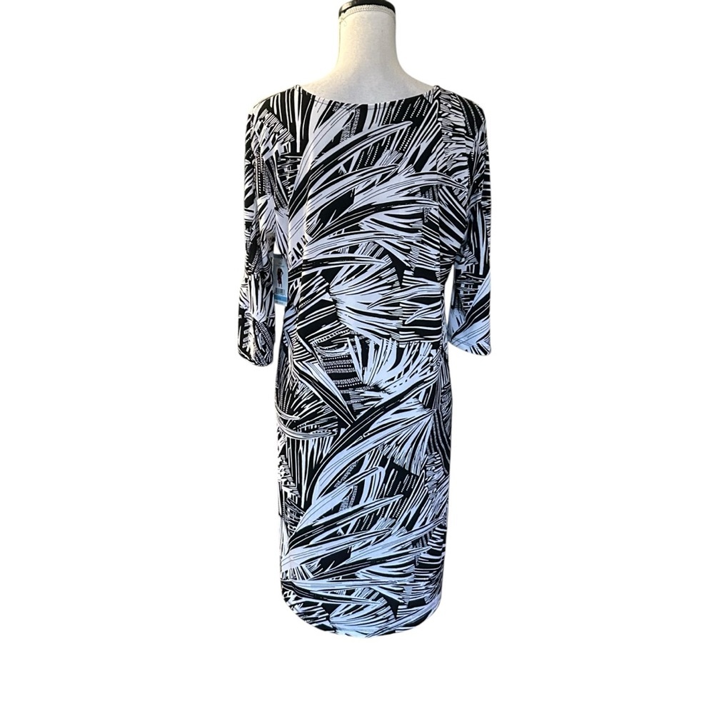 Alexander + Oak Boat Neck Elbow-Sleeve‎ Sheath Dress Black/White Sz Large NEW - Picture 5 of 6